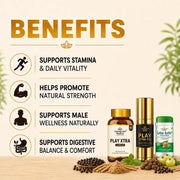 Play Xtra Capsule + Play Xtra Oil + Udar Saffa Powder Combo – Ayurvedic Stamina, Energy & Digestion Care